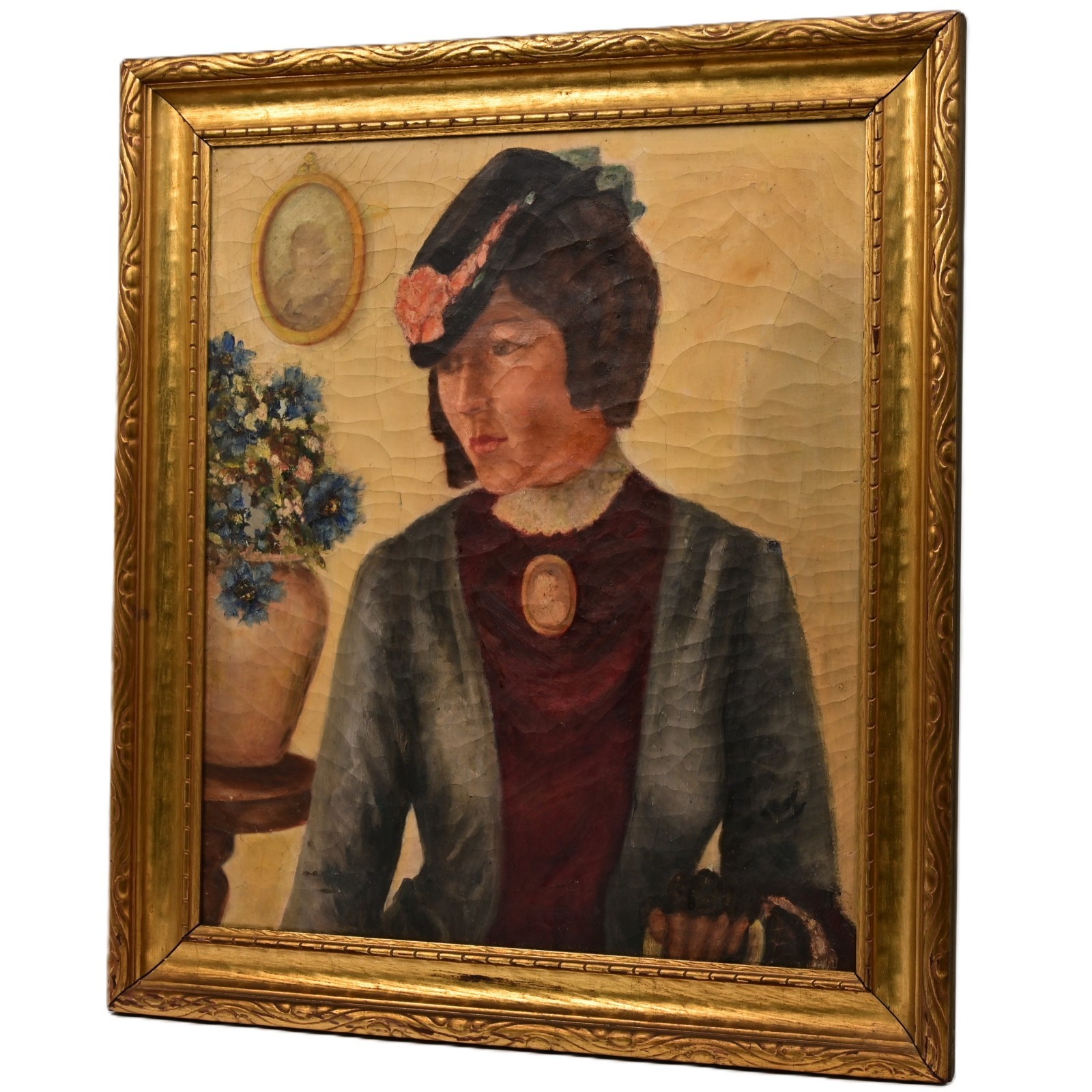 FALCONNET Original Vintage Signed Lady Female Portrait Illustration Oil Painting