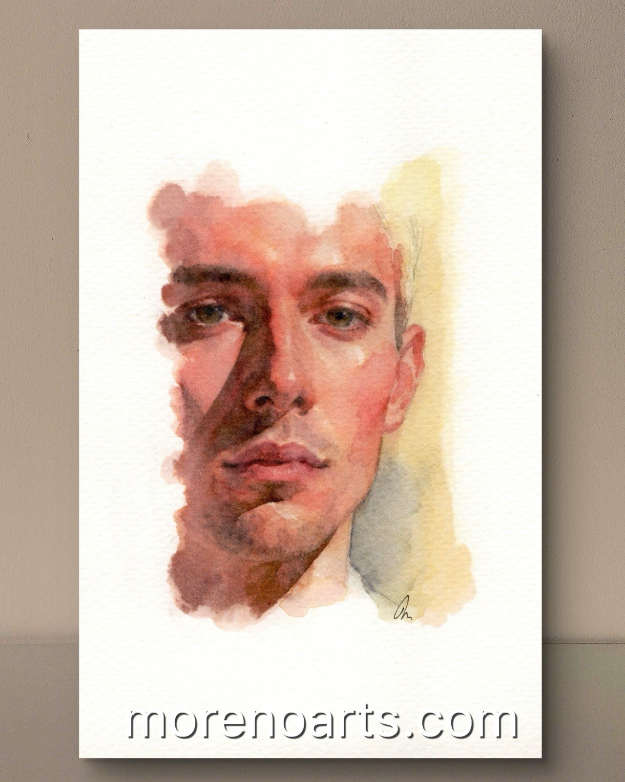 Original Watercolor Painting Classical Male Figure Book Page 5.5 × 8.5 inches)