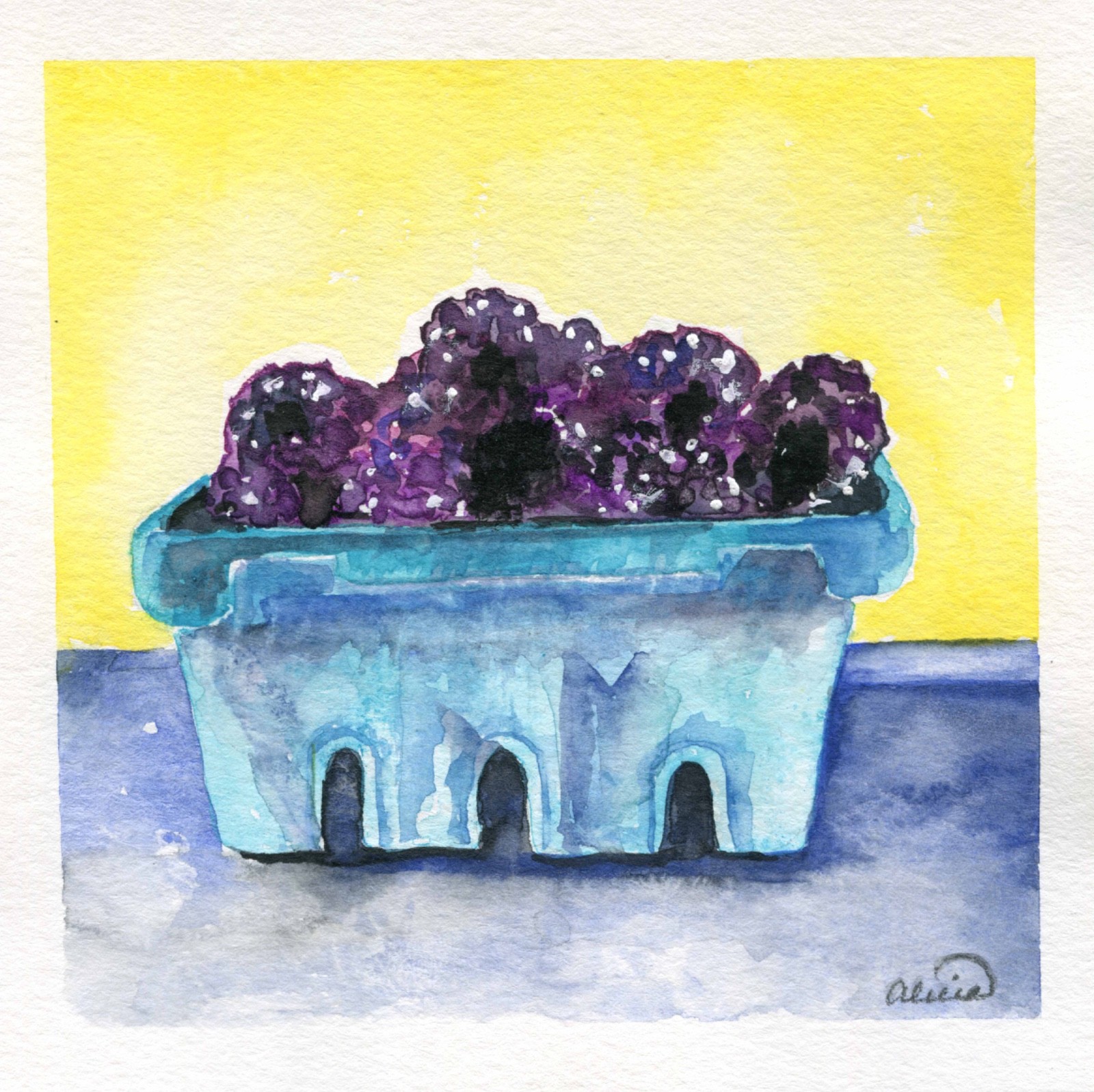 Original Blackberries Watercolor Painting 6×6 Small Foodie Art Kitchen Decor