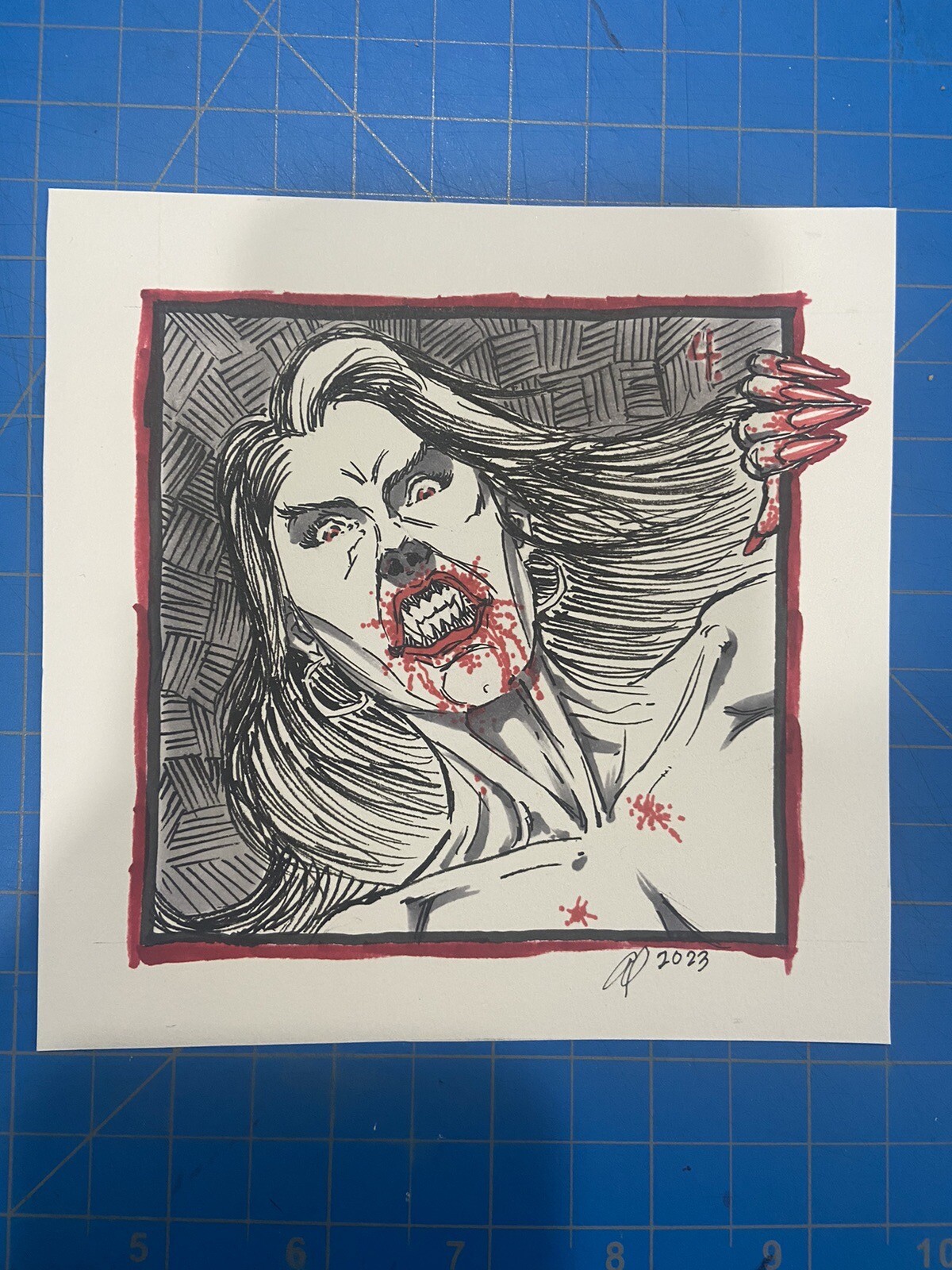 ACEO Original Female Lady Vampire Halloween Art Alex Lugo Holiday Fall OOAK