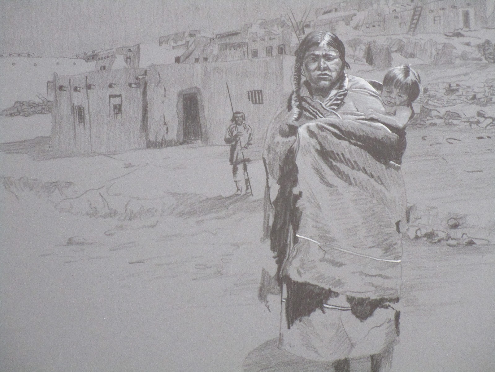 GENE LOCKLEAR DRAWING PAINTING NATIVE AMERICAN INDIAN PUEBLO PORTRAIT LANDSCAPE