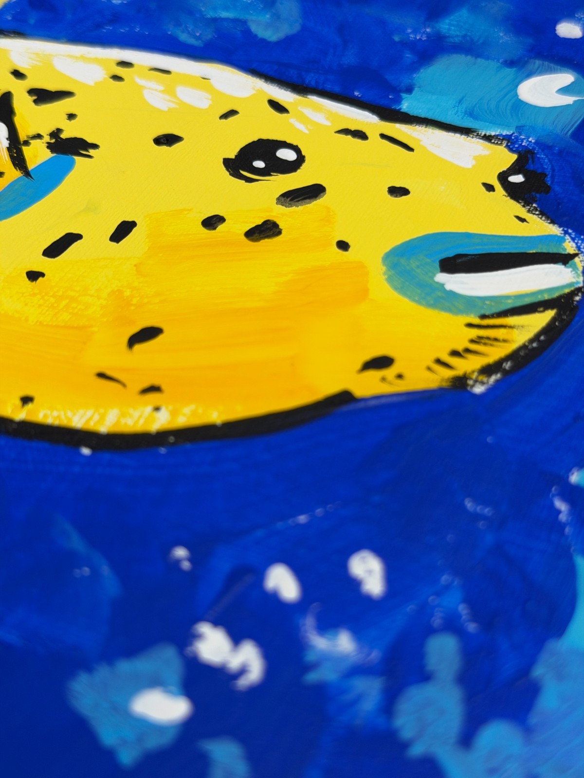 Vibrant Yellow Puffer Fish Pop Art Acrylic Painting – 11×14″ Mixed Media Paper