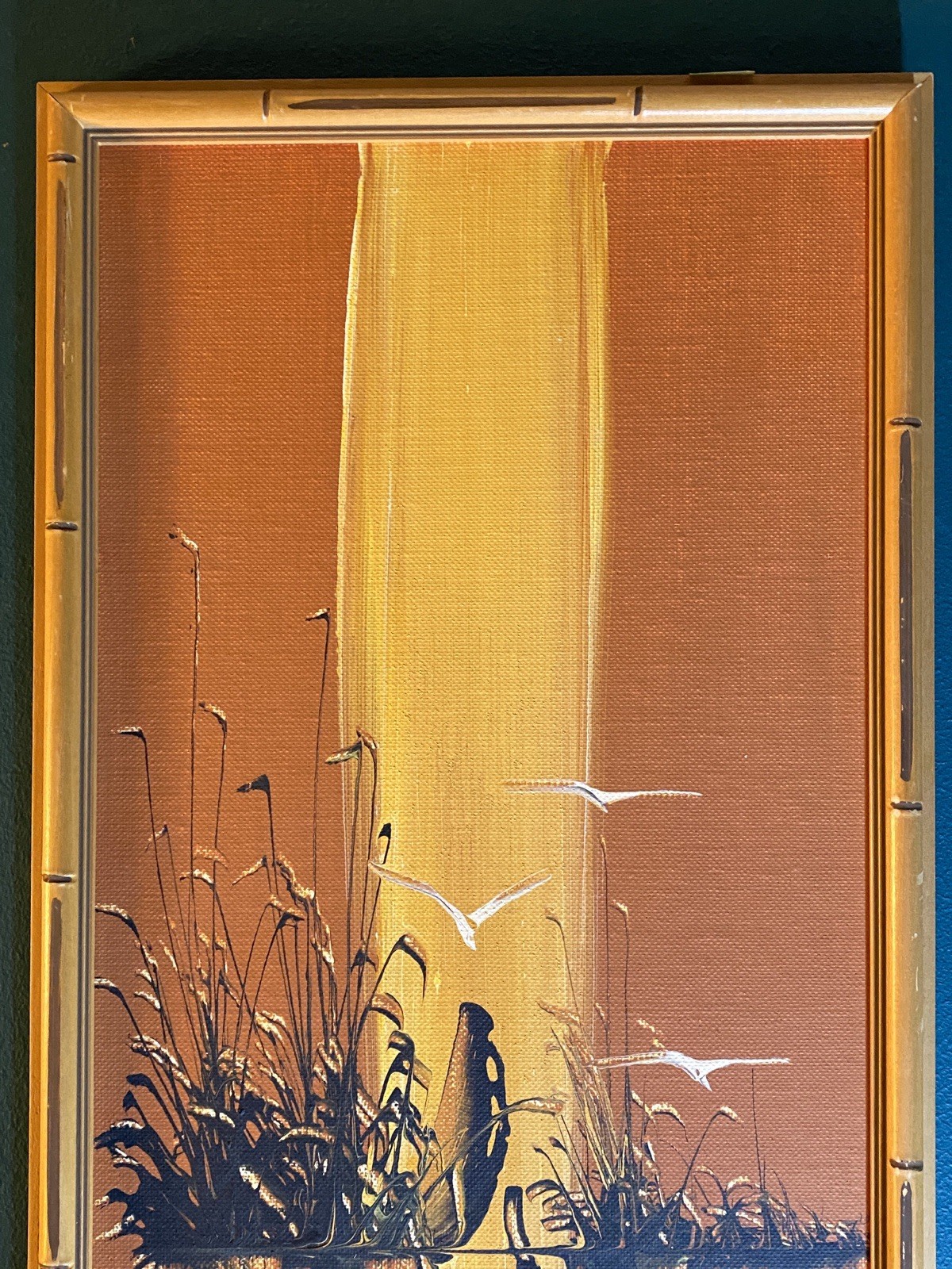 MCM Tiki Painting In Bamboo Style Frame By Ron 11” X 21”