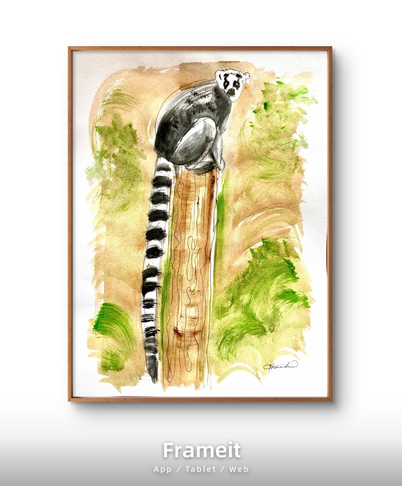 Original Lemur Painting By Alannah Dyer- Acrylic 8.5×11 in Beautiful Tropical