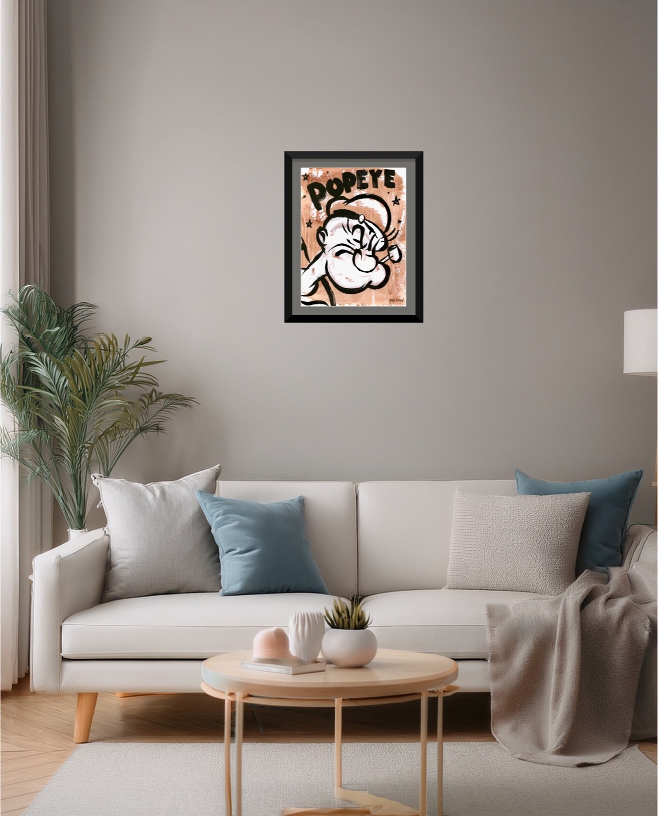 Atherton 9×12 Original Pop Art Character Vintage Painting «Popeye» hand signed