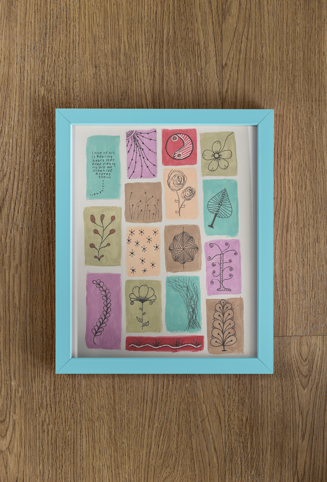 Meditative Expressions Multi-Panel Folk Art Zen Grid Colorful Botanical Symbols