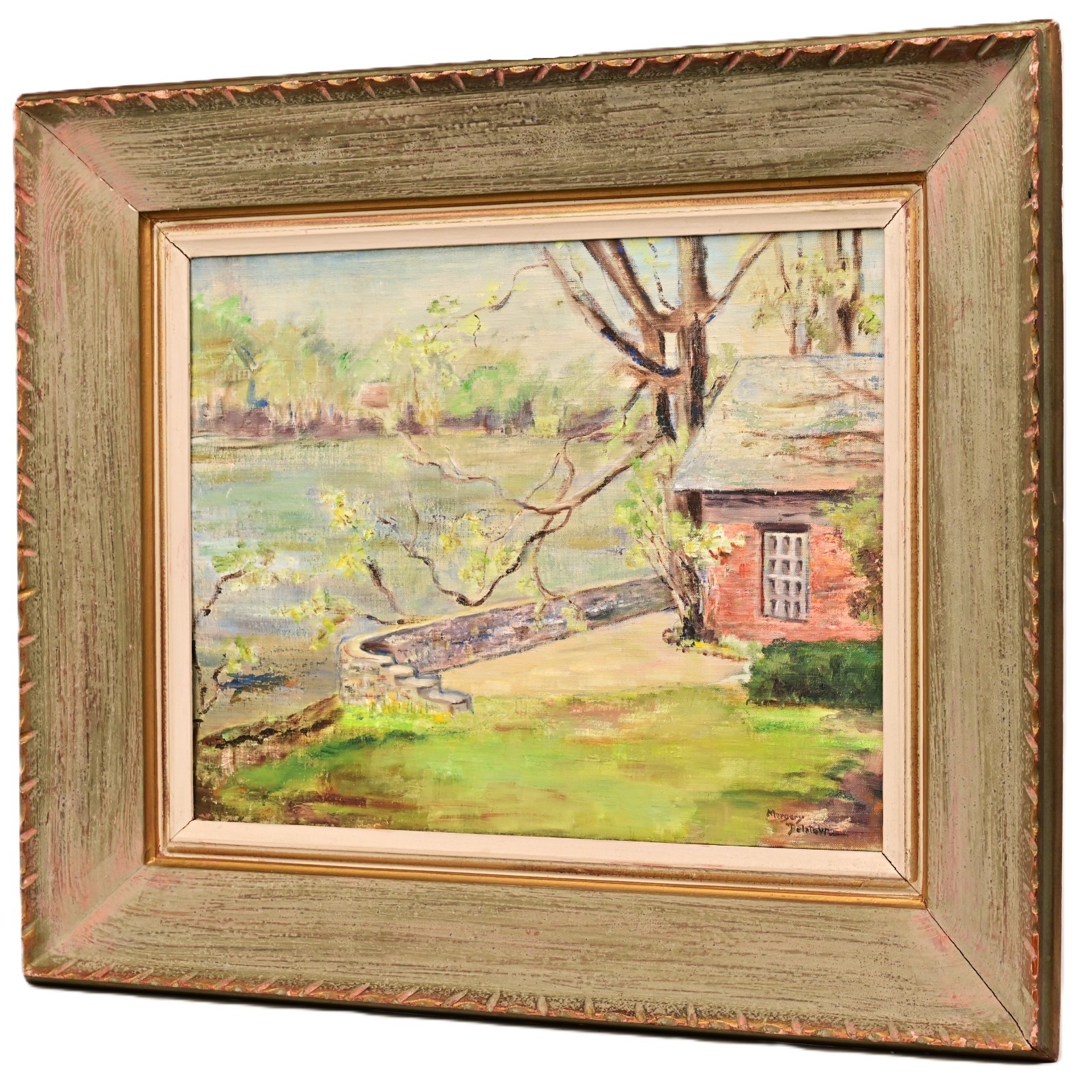 MARGERY DELATOUR Original Vintage Signed WPA Hudson River Landscape Oil Painting