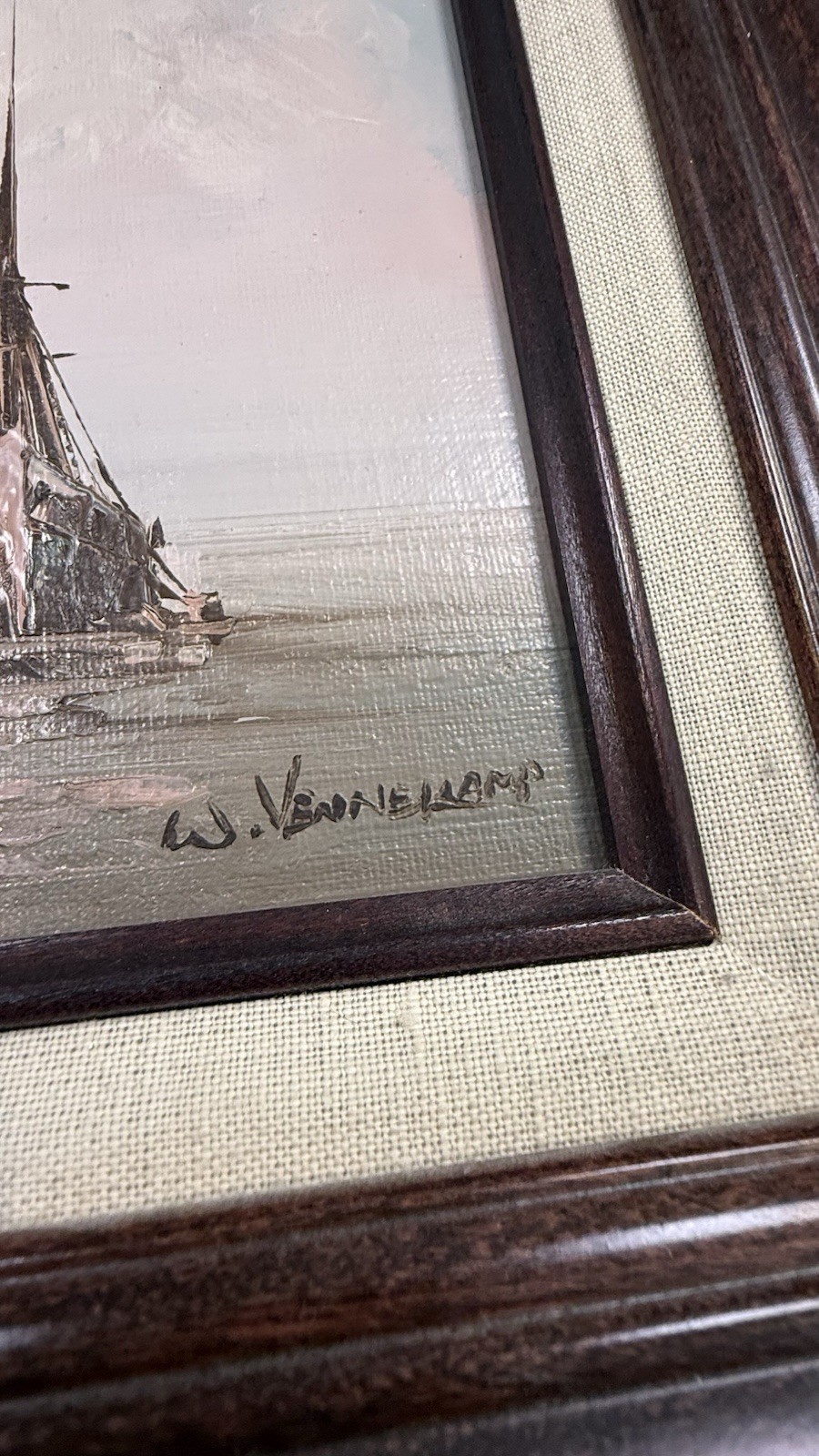 Vintage W. VENNEKAMP Signed – Nautical Maritime – Oil Painting On Wood- Framed