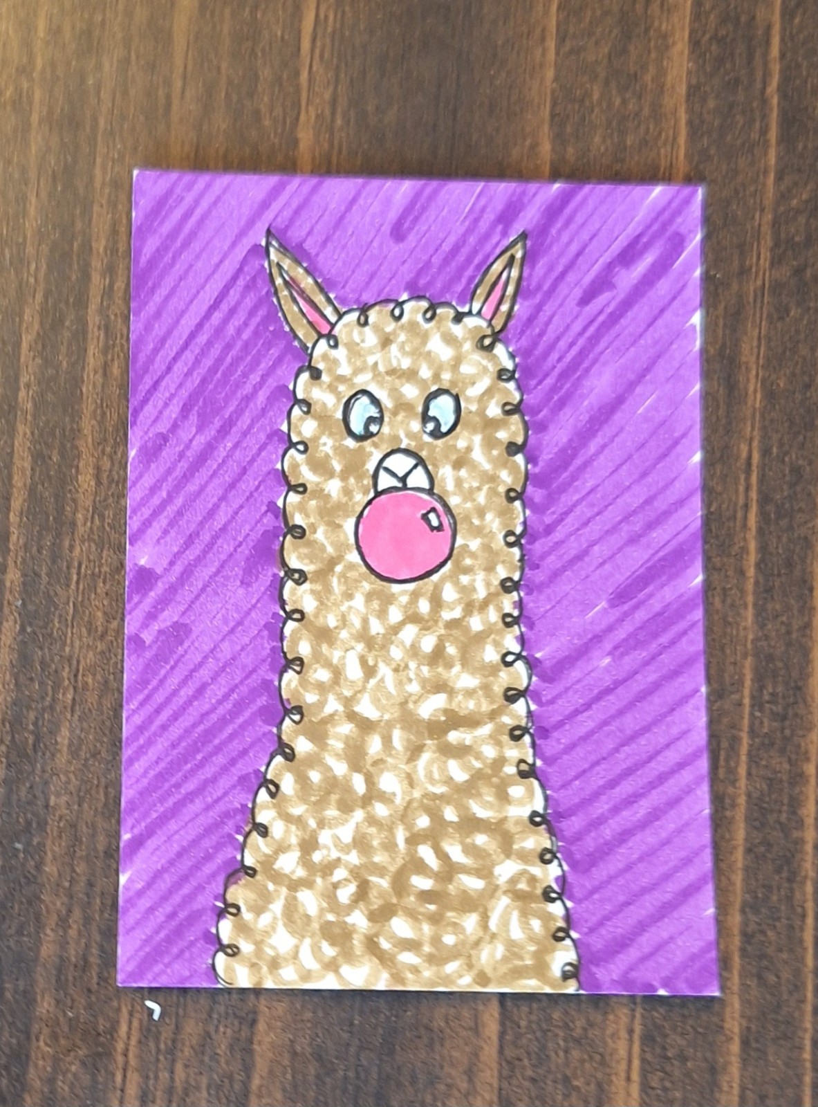 ACEO Original Alpaca Llama Watercolor Cartoon Painting by Sandrajean Smith