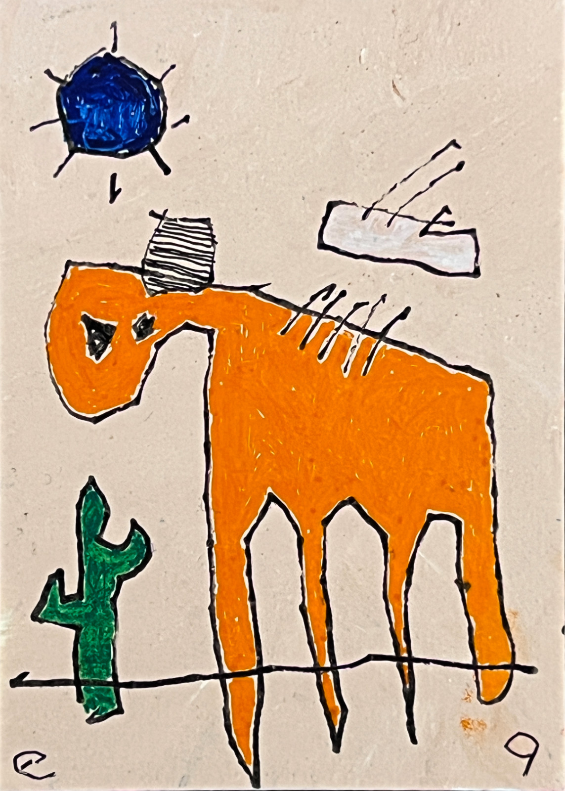 e9Art ACEO ‘the things the cactus spoke of’ childlike primitive outsider art