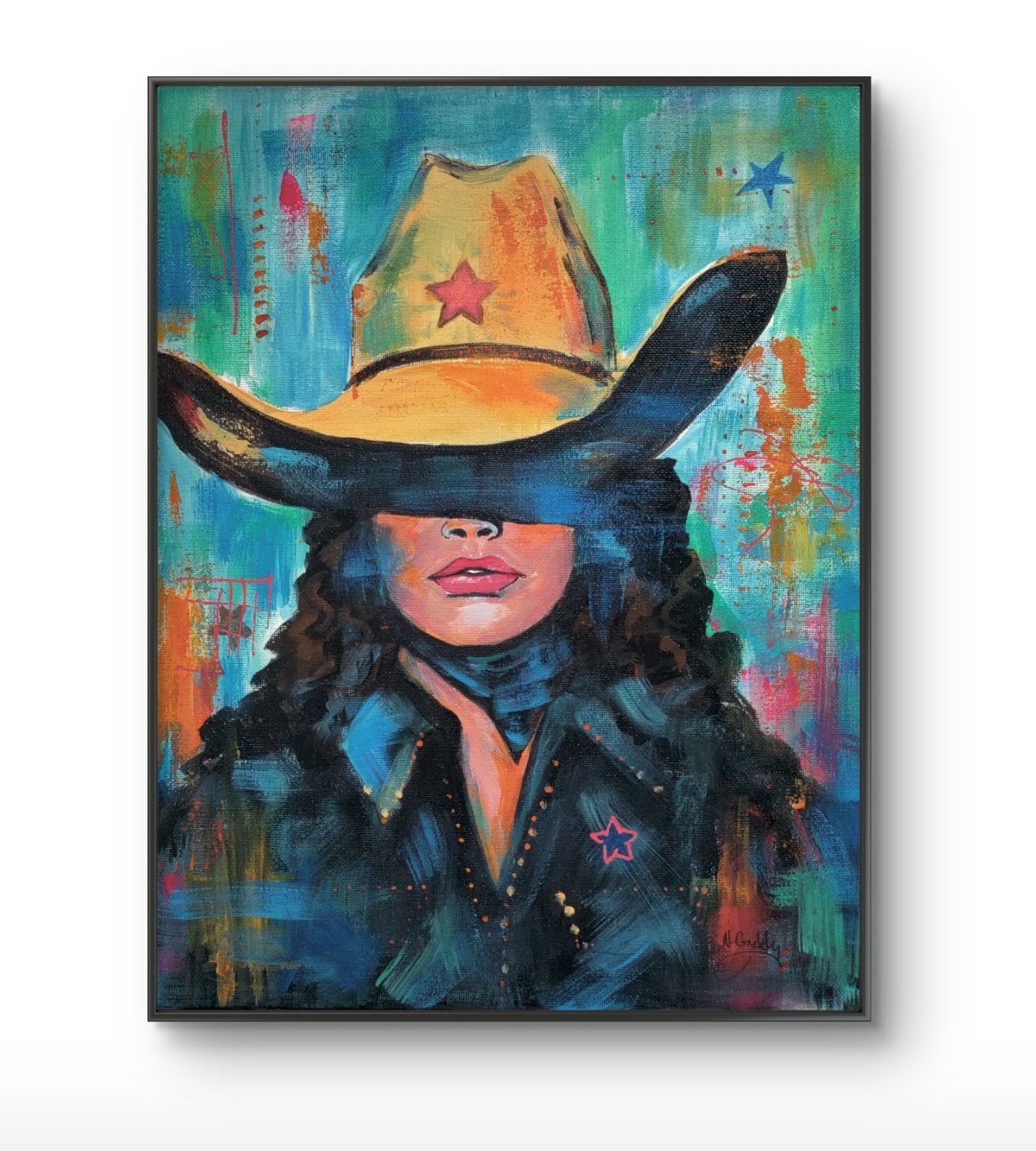 Original 11 x 14 Abstract Expressionism Cowgirl Acrylic Canvas Painting