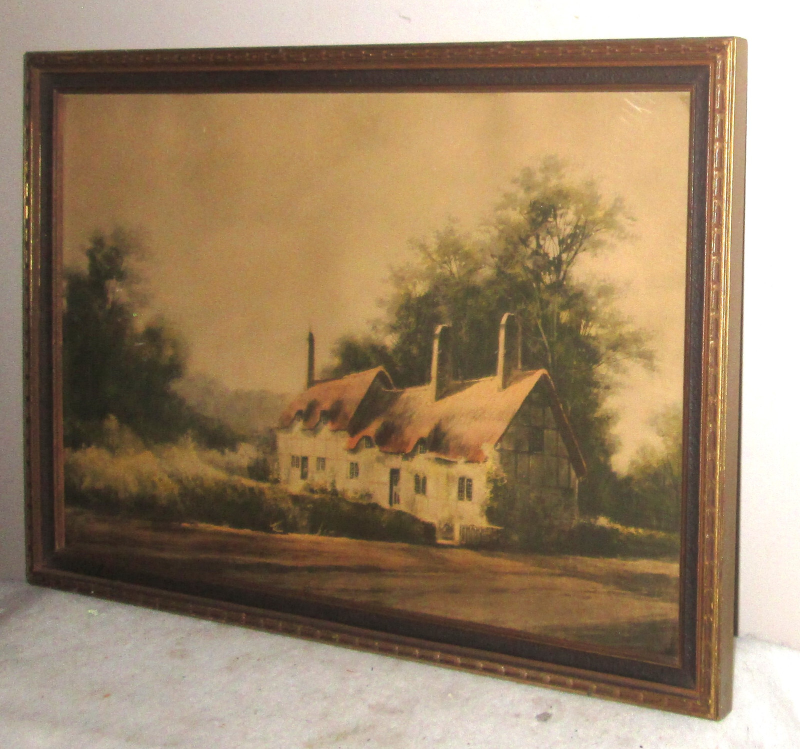 Thatched Cottage Original Antique English Watercolor Painting I.C. Barnes