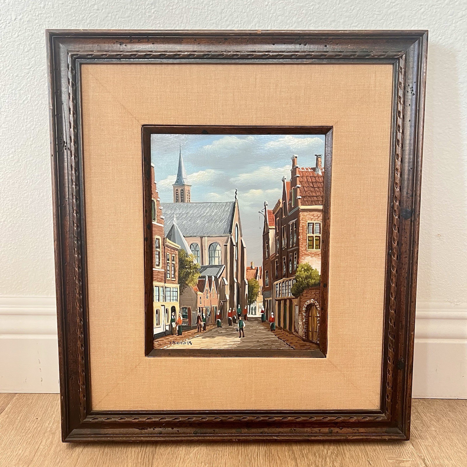 J Van Riemsdyk (Dutch/Flemish) Fl.1940 Original Oil Painting, Town Views, 17×15”