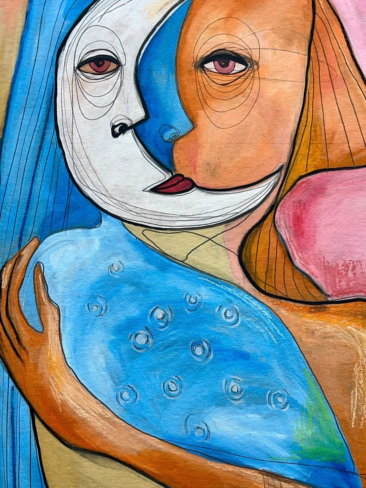 Original Abstract Cubist Painting – Oil, Graphite & Pastel on Board 23”x33”