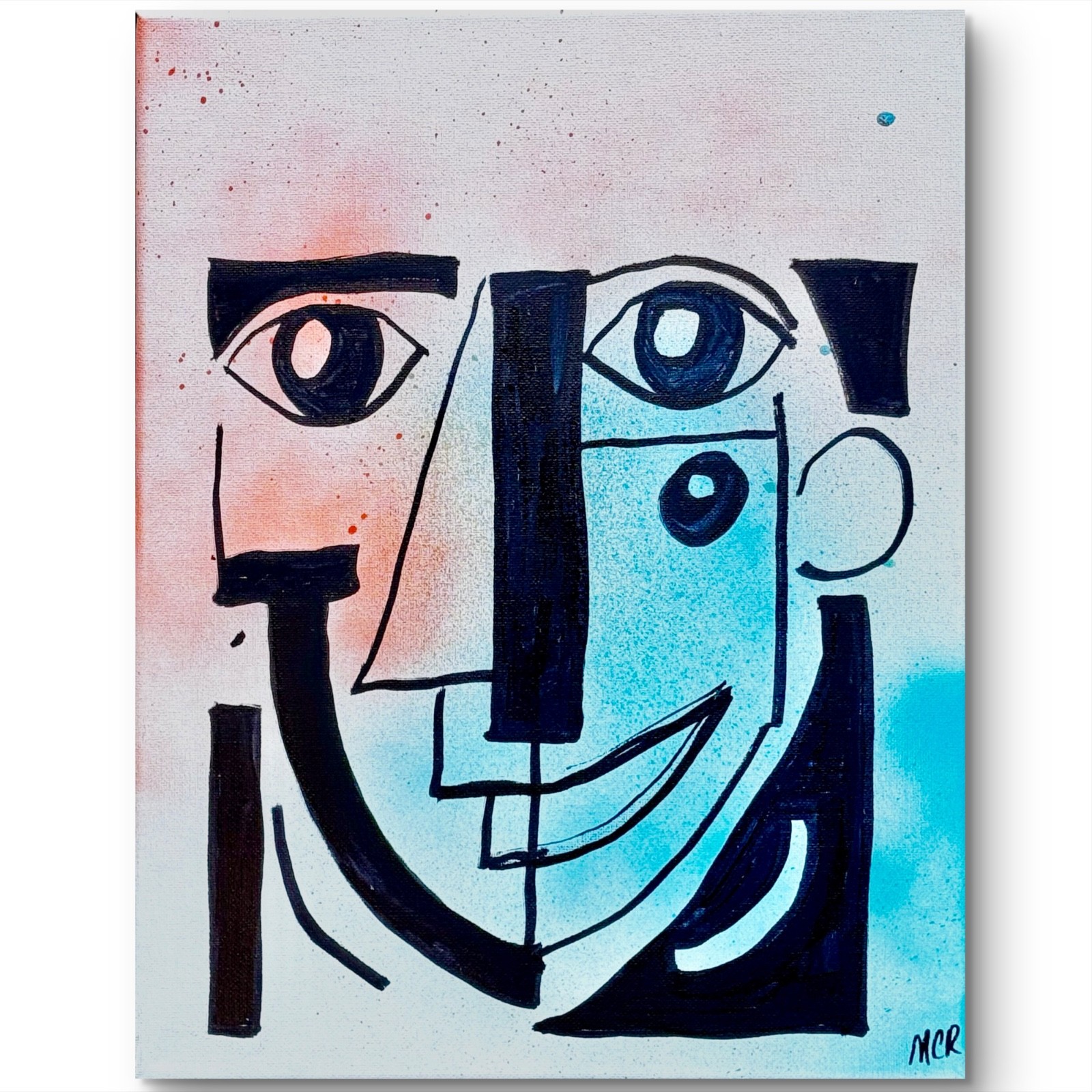 Abstract Face Wild Smile Original Signed Mixed Media Art Painting 11×14 OOAK
