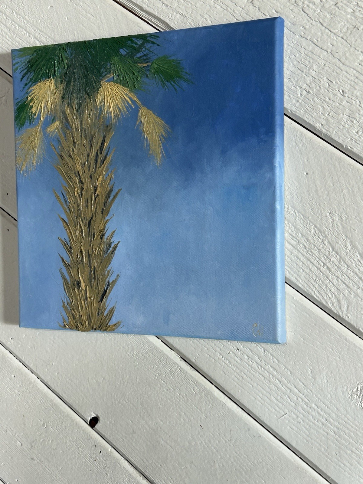 Florida Palm tree Original Hand Painted Oil Painting 12×12 In Canvas Signed