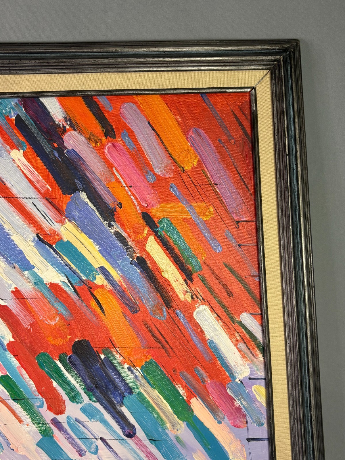 Abstract Expressionist Painting Colorful Impasto Canvas Framed & Signed Timothy