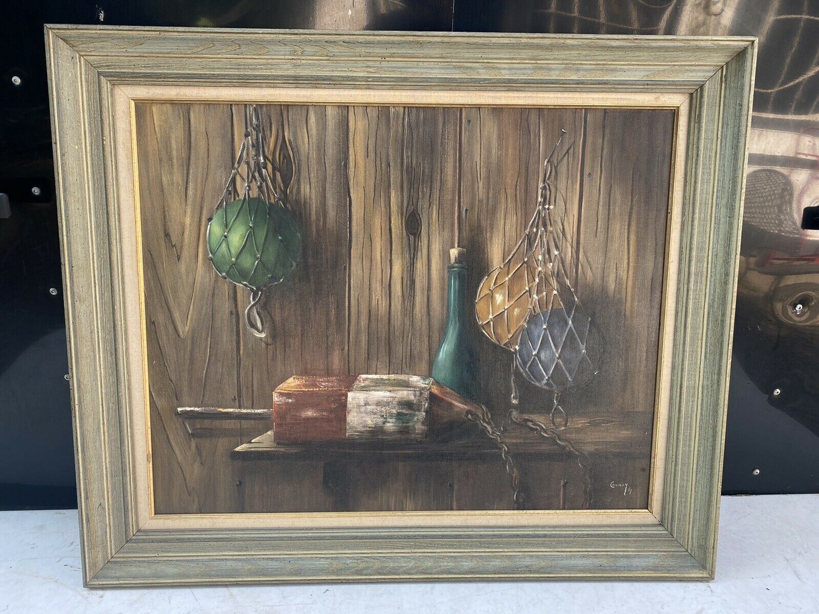 VINTAGE NAUTICAL HARBOR BUOY STILL LIFE FISHING OIL PAINTING ON CANVAS