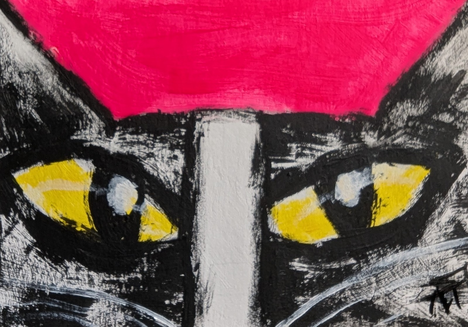 ACEO Cat Original Painting Abstract Collectible Modern Eyes Art Samantha McLean