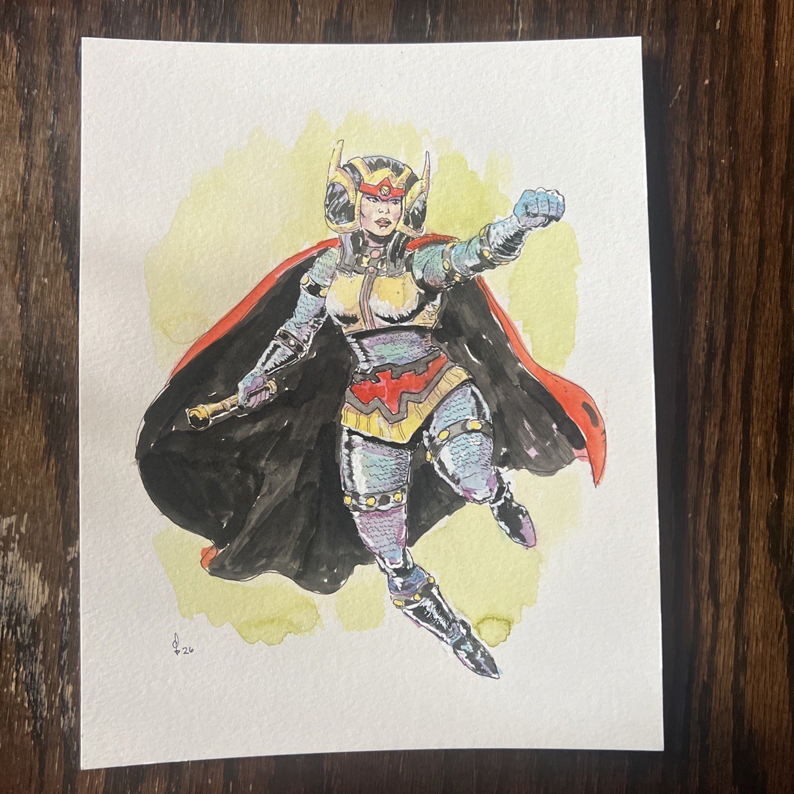 Big barda darkseid mister miracle new gods Original Ink Watercolor Art 9.5×12