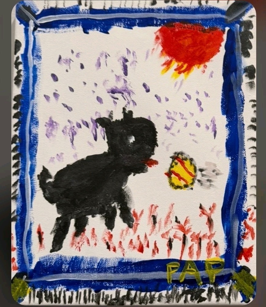 Original Water Color «WEEZY PLAYS CATCH» 4″X6″ ON CANVAS SIGNED