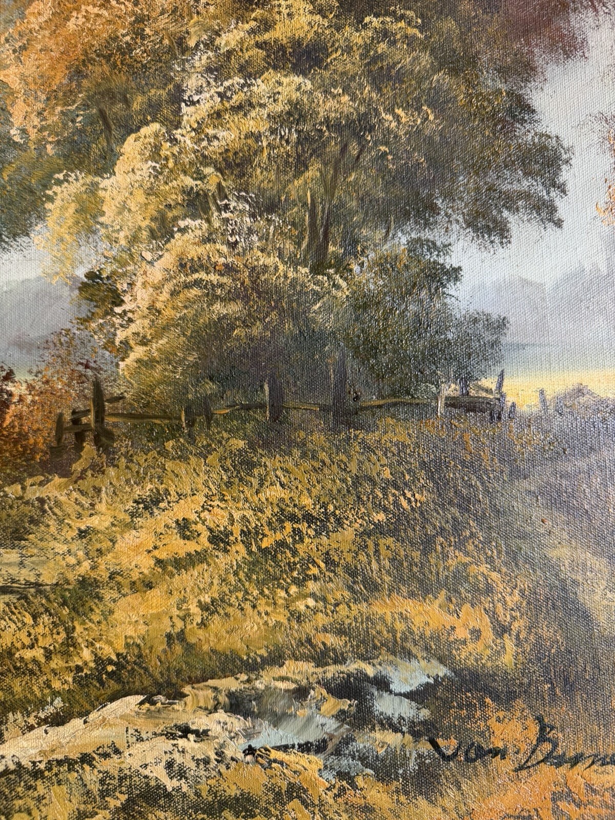 Beautiful Vintage Original Oil Painting On Canvas, Lake & Mountains 29×41 Signed