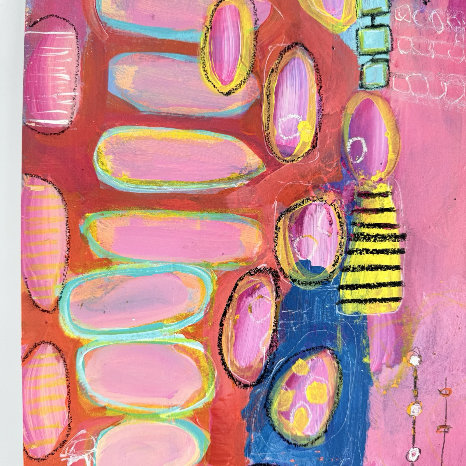 Original Abstract Art on Paper Cheerful Bright Colorful Home Decor Acrylic 24×18