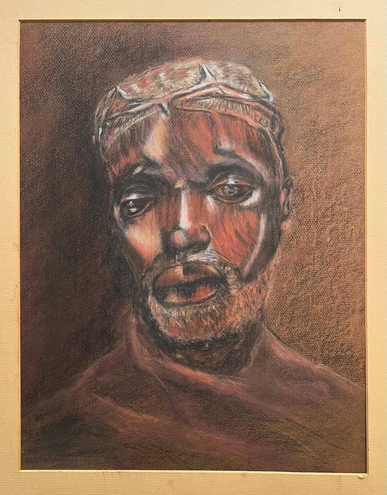 ARTIST UNKNOWN AUSTRALIAN SIGNED PASTEL «TRIBAL PORTRAIT» C 1960
