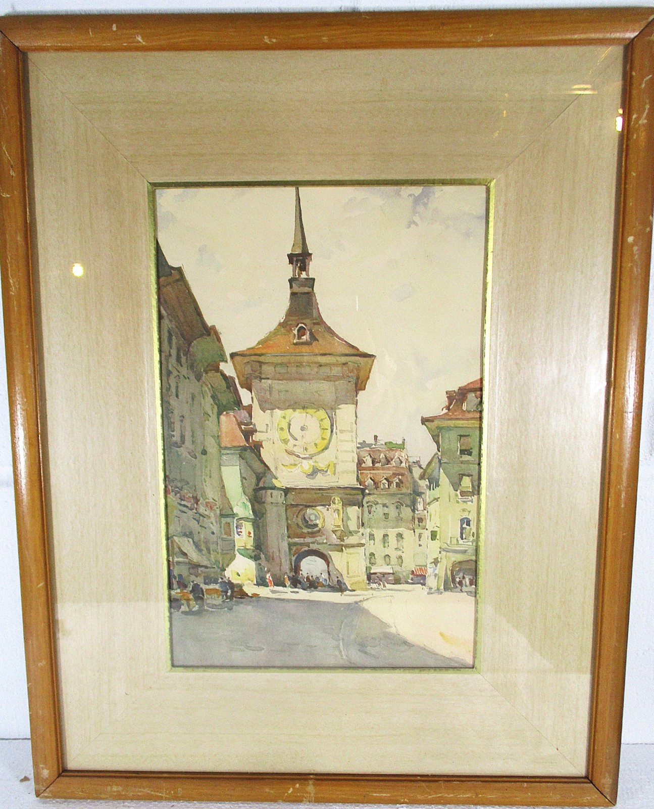 AN OLD WATERCOLOR OF THE ZYTGLOGGE CLOCK TOWER IN BERN SWITZERLAND