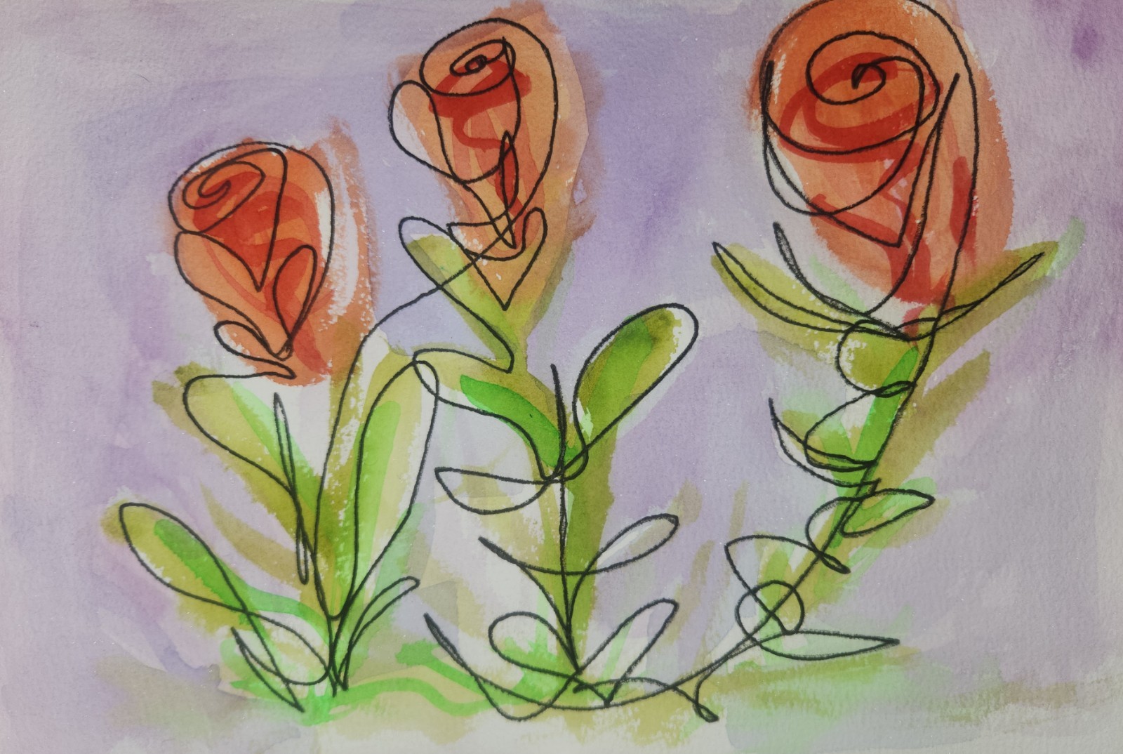 Three Coral Flowers- Original Abstract Watercolor W/ Ink Details On 140lb Paper