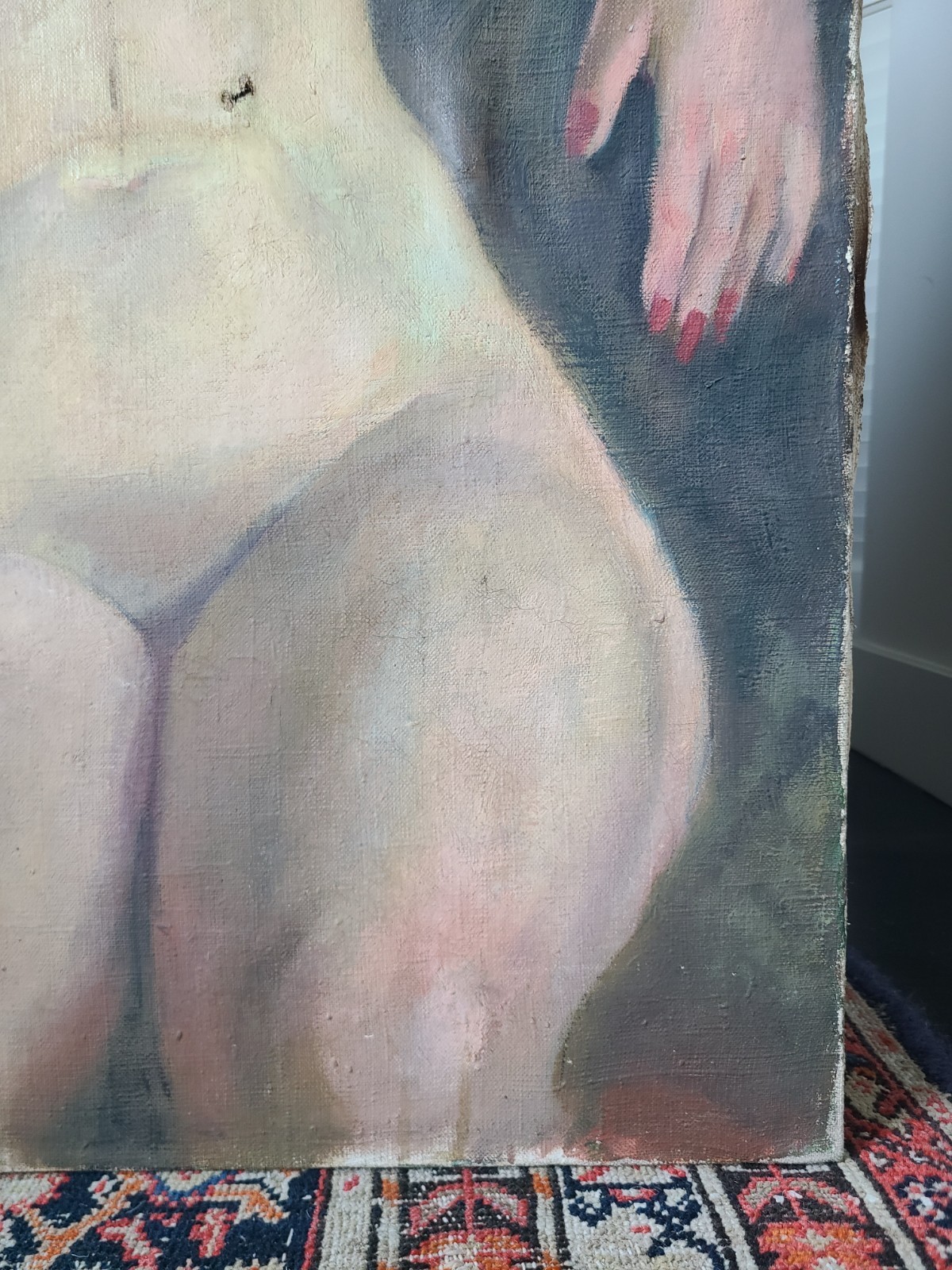 Moody Vintage 1950’s Oil Painting Nude Portrait of a Bettie Page Esque Woman