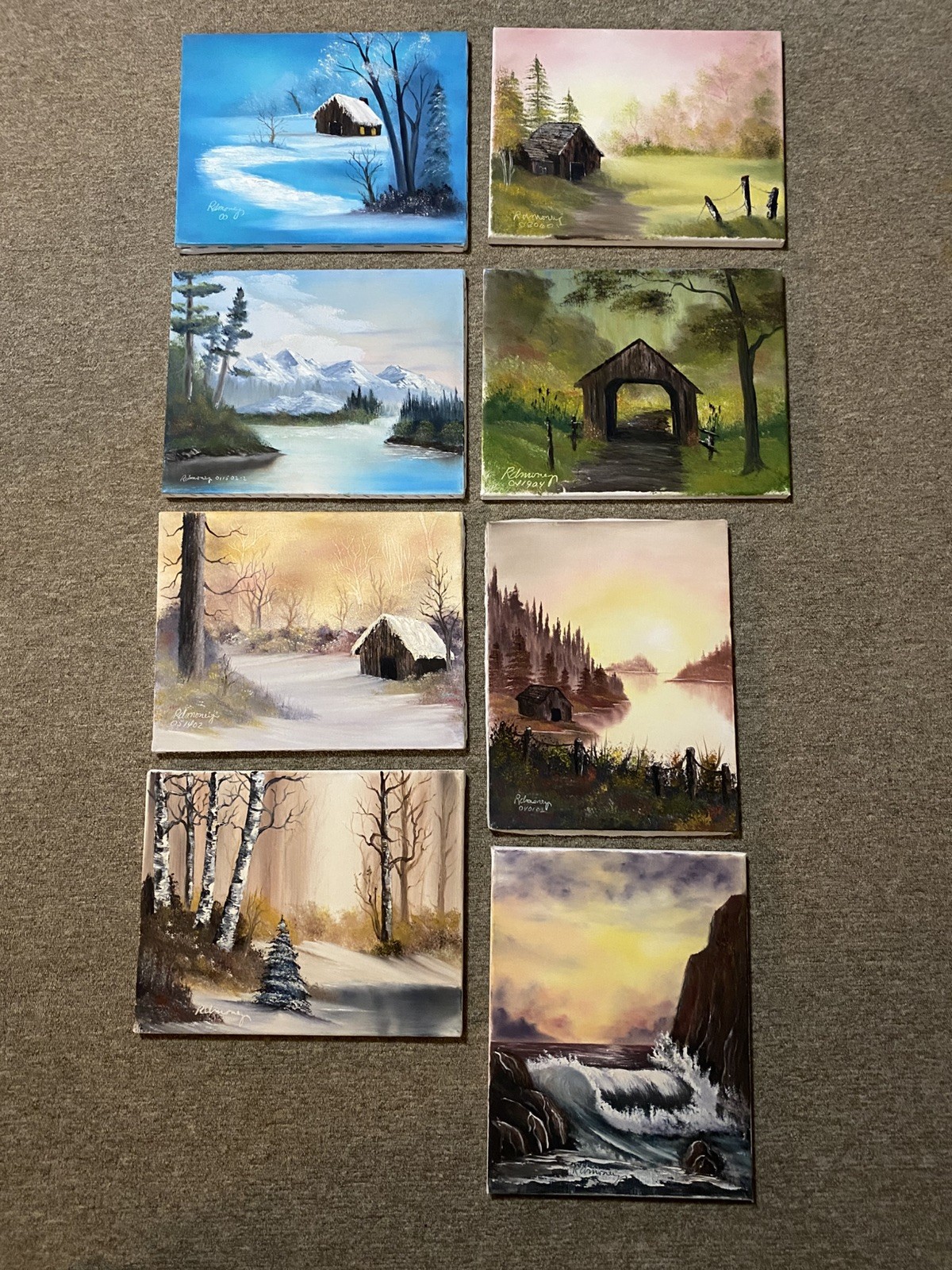 Lot of 8 Original Signed Paintings Stretched Canvas 11”x14” Landscape Texture