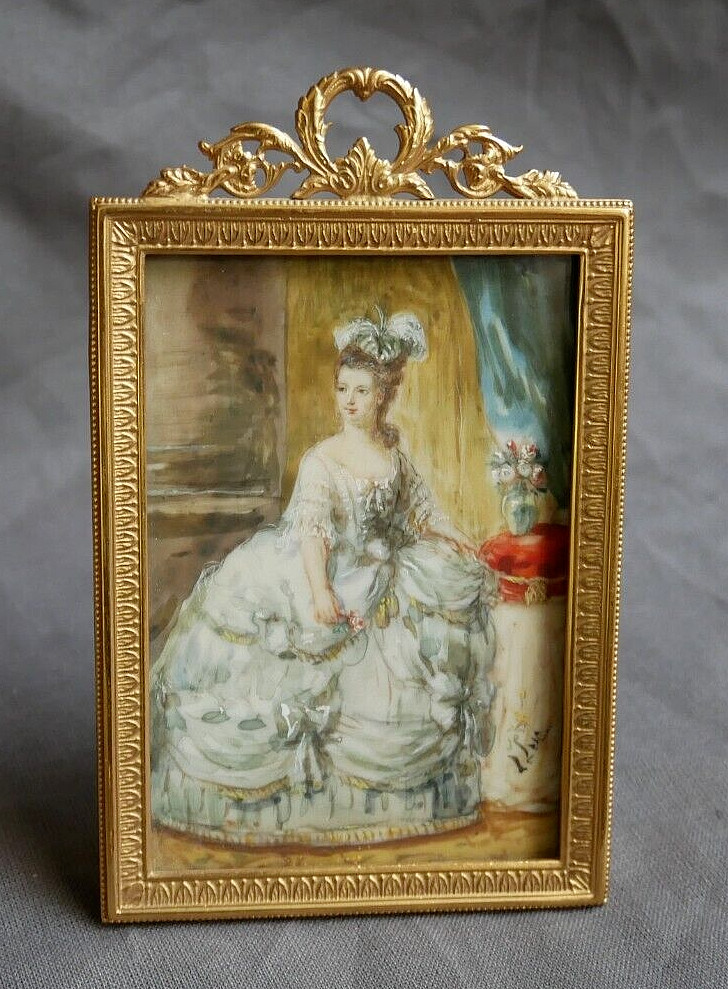 19th ANTIQUE SUPERB BEAUTIFUL FRENCH MINIATURE PAINTING PORTRAIT OF COUNTESS