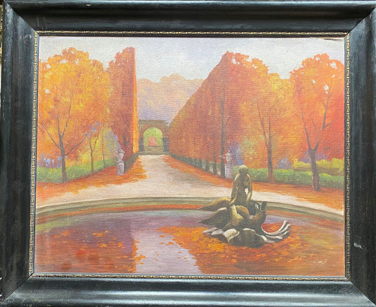 Joszef Kerekes 1892 Oil Painting Castle Schönbrunn Antique Autumn Fountain Park