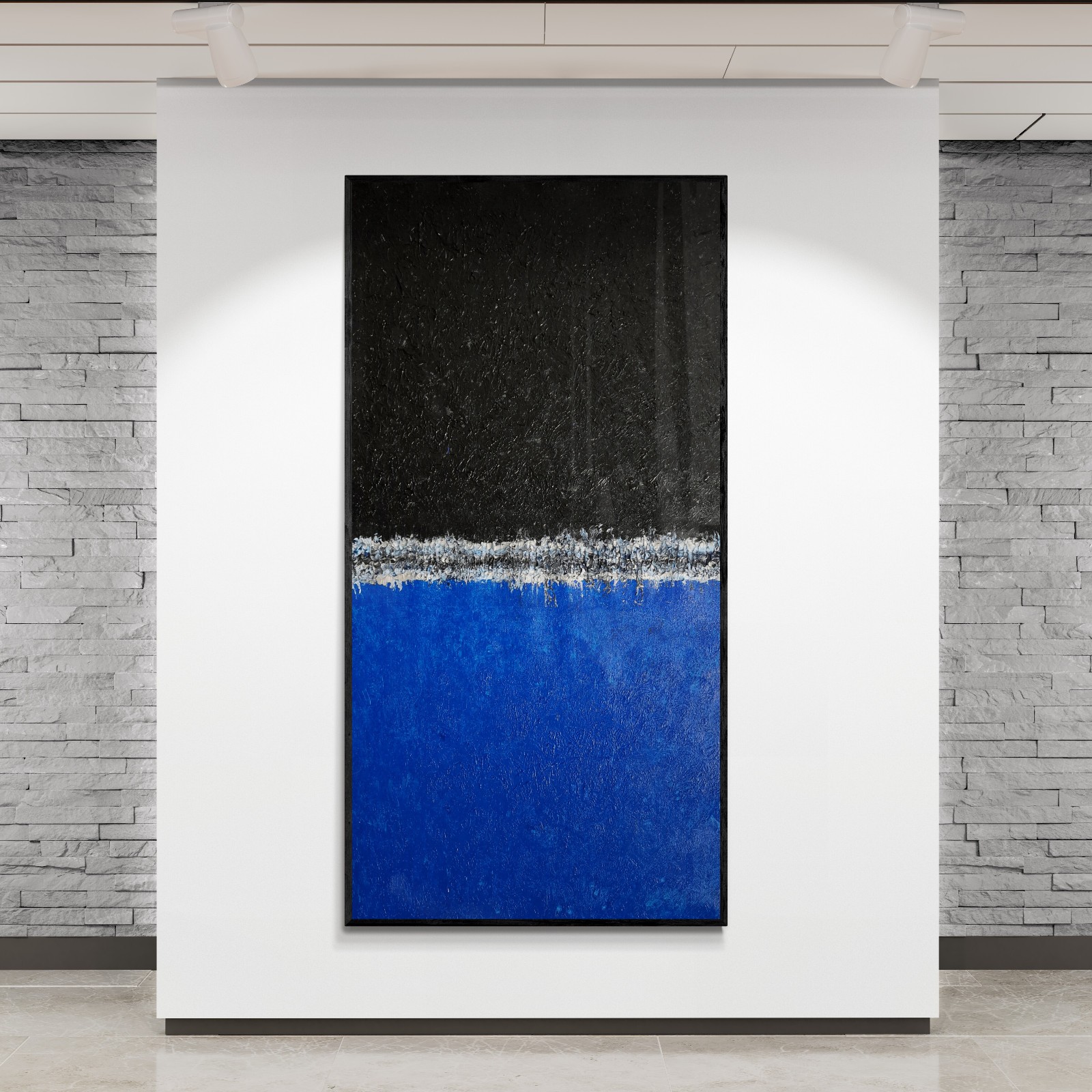 XXL Rothko Style Blue & Black Color Field Abstract Art Painting 59×30 in