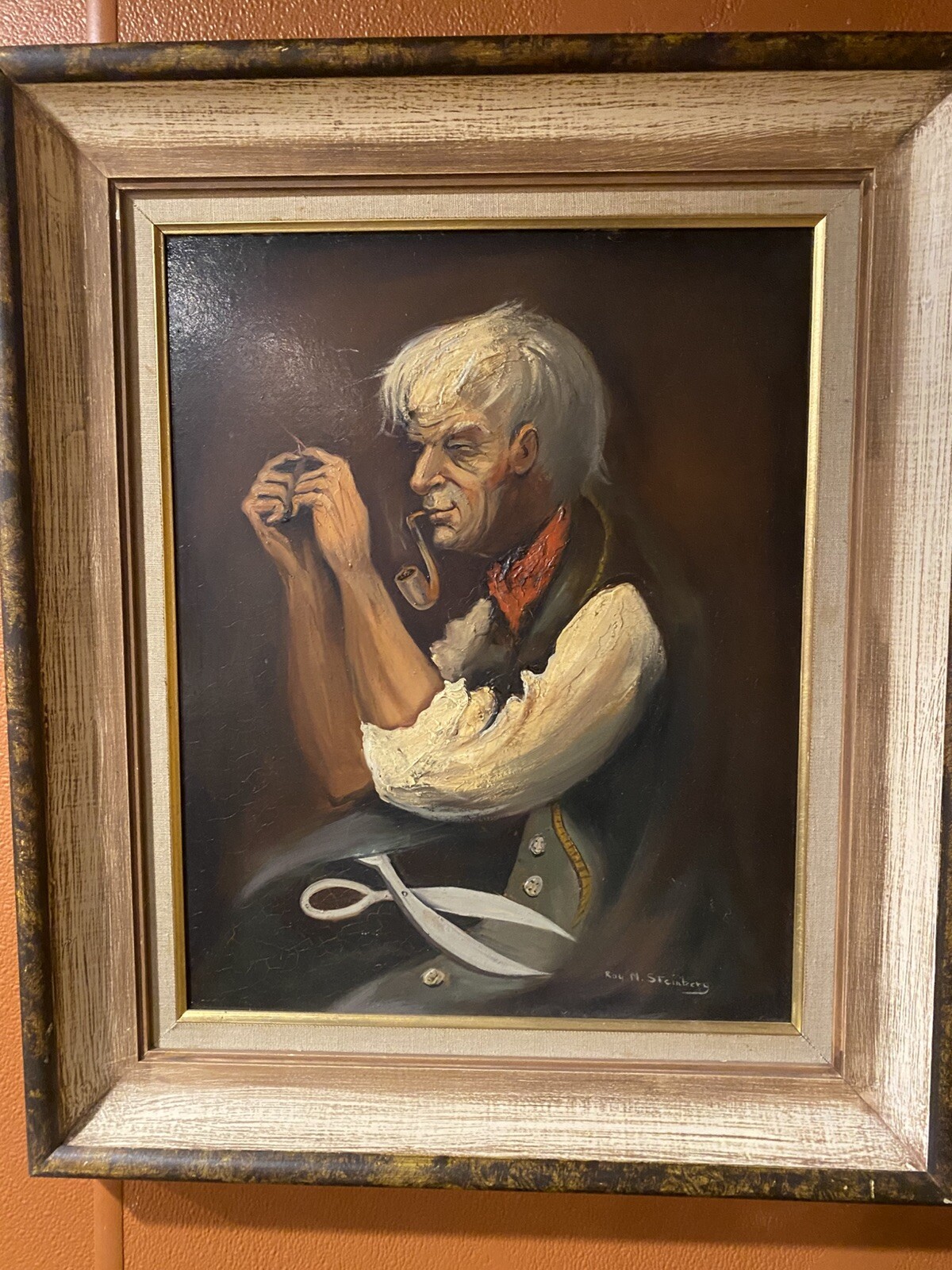 Roy M. Steinberg Impressionist painting Men Smoking Pipe Oil on Board Signed