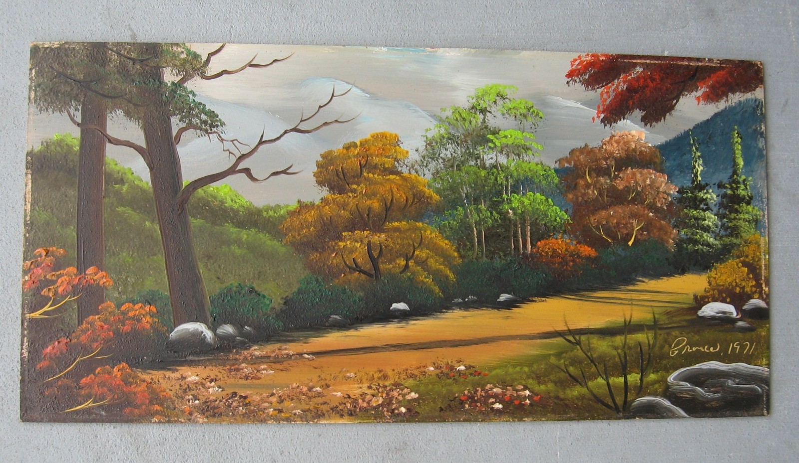 Clara Prince Florida Oil on Masonite Board- 1971 The Old Indian Trail- 24″x12″