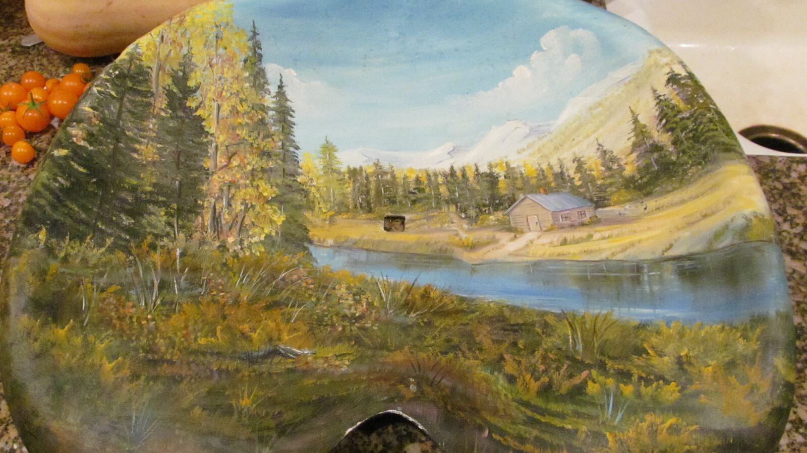 *Custom Painted Ranch and River Scene Metal Tractor Seat V. Madison Artist