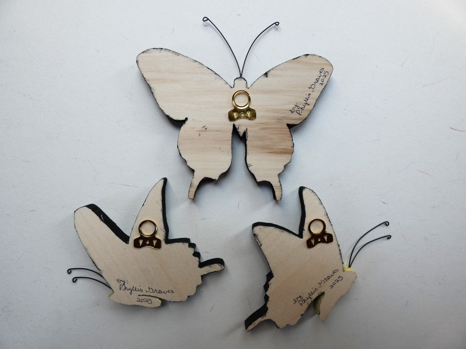 Hand Painted Three Swallowtail Butterfly Wood Cut-Outs For Wall Art By Phyllis
