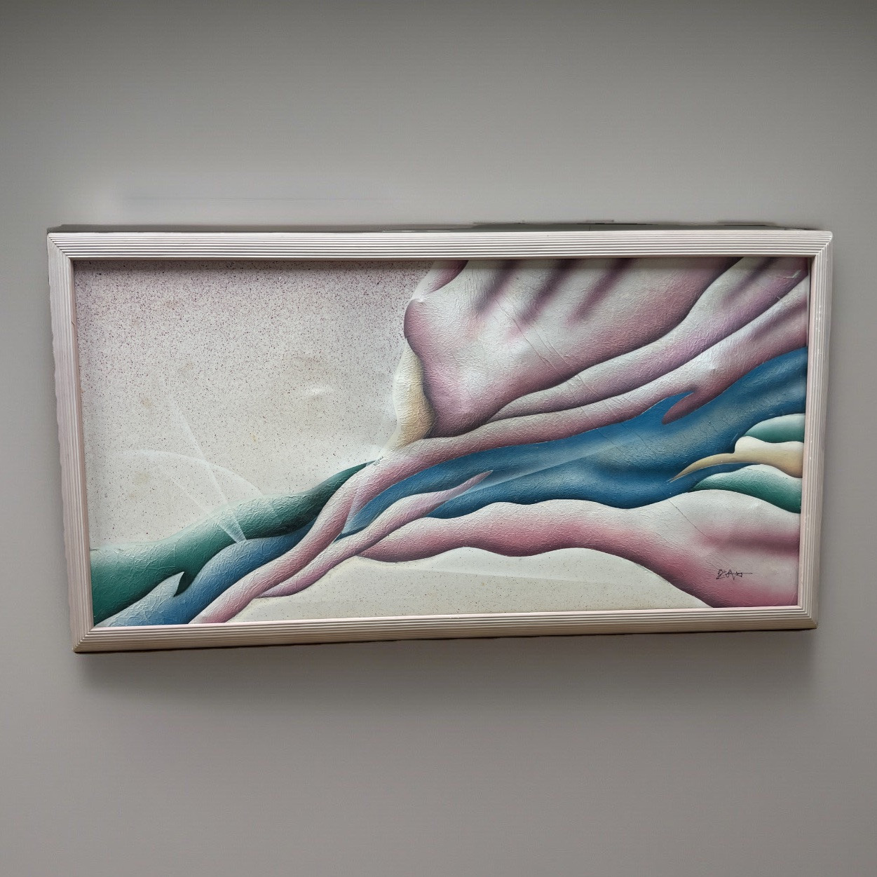 🖼️ HUGE Pink Mid-Century Modern Abstract Painting – Bold 70s Art! 🎨
