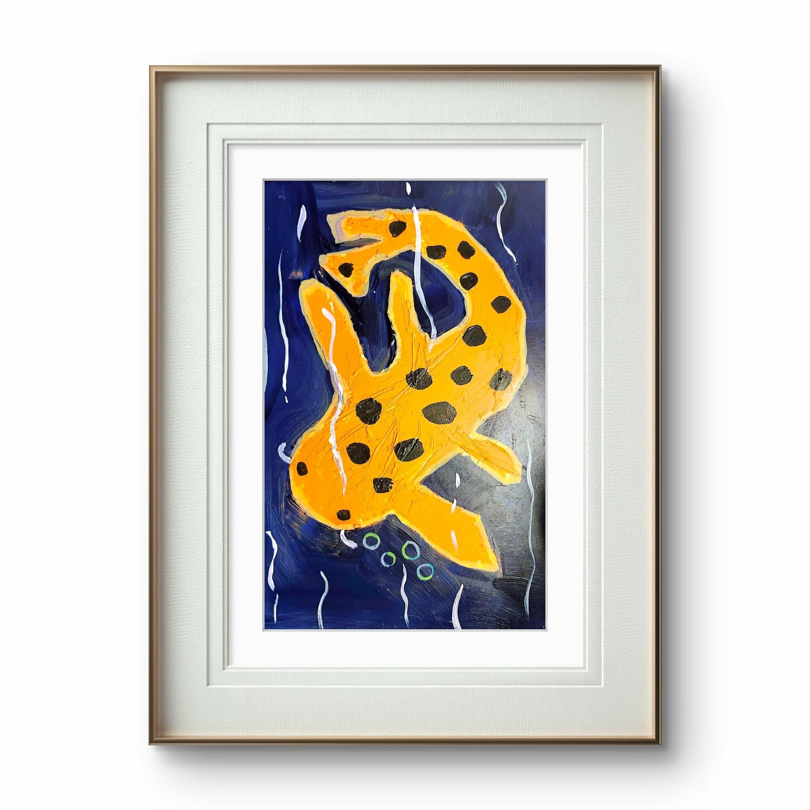 Spotted Koi Blowing Rainbow Bubbles Blue Pond Acrylic Painting 12×16
