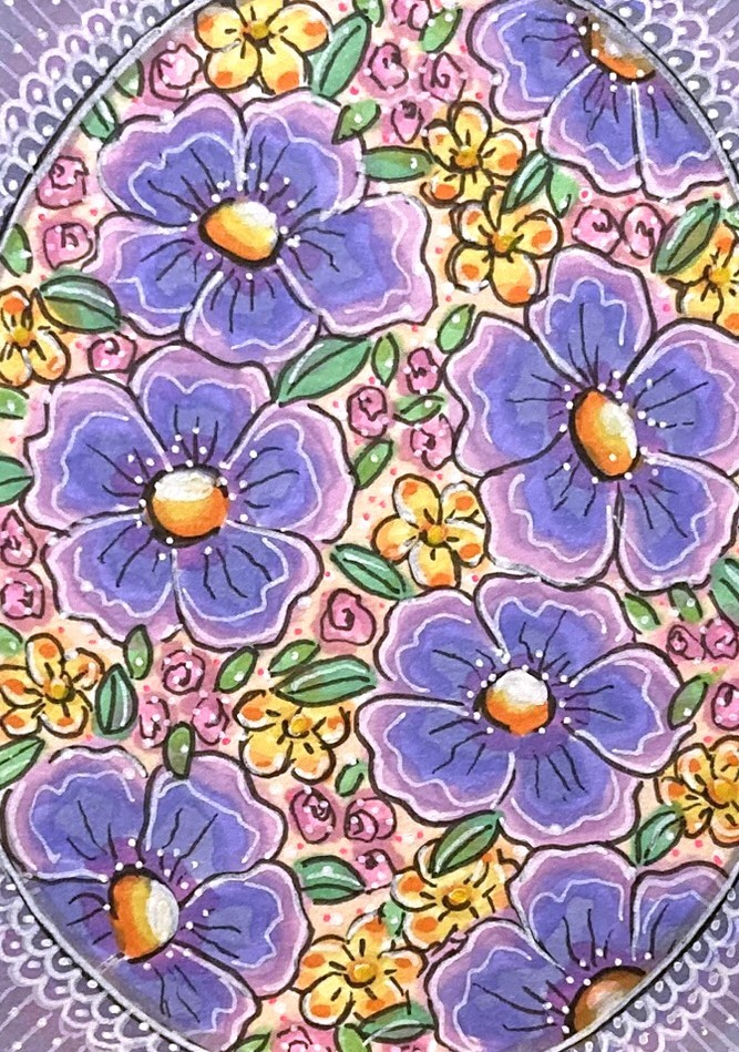 Floral Flowers Original ACEO Mixed Media Illustration Painting amylenore