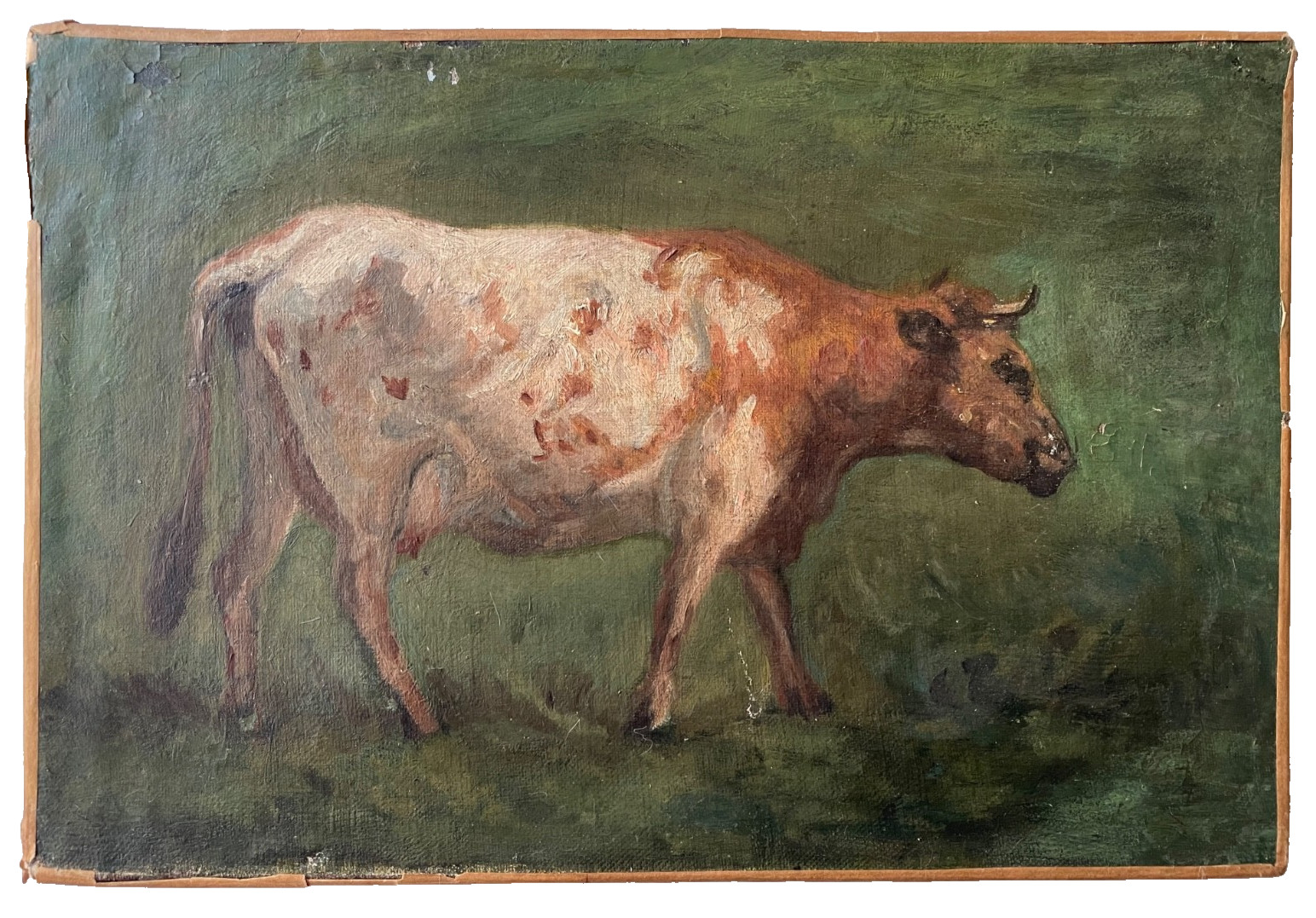 19th Century Manner Eugene BOUDIN Antique Impressionist Oil Painting Cow Meadow