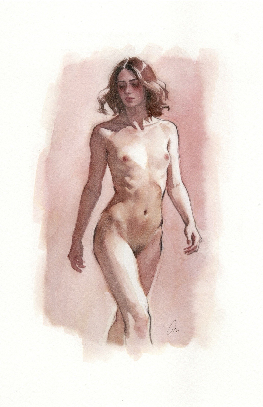 Original Female Figure Portrait Classical Painting 5.5×8.5 Book page