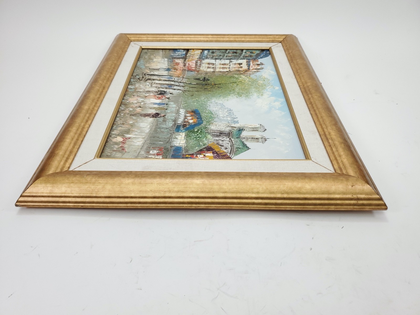 Caroline Burnett Signed Paris Street Scene Oil Painting Notre Dame Gilt Frame