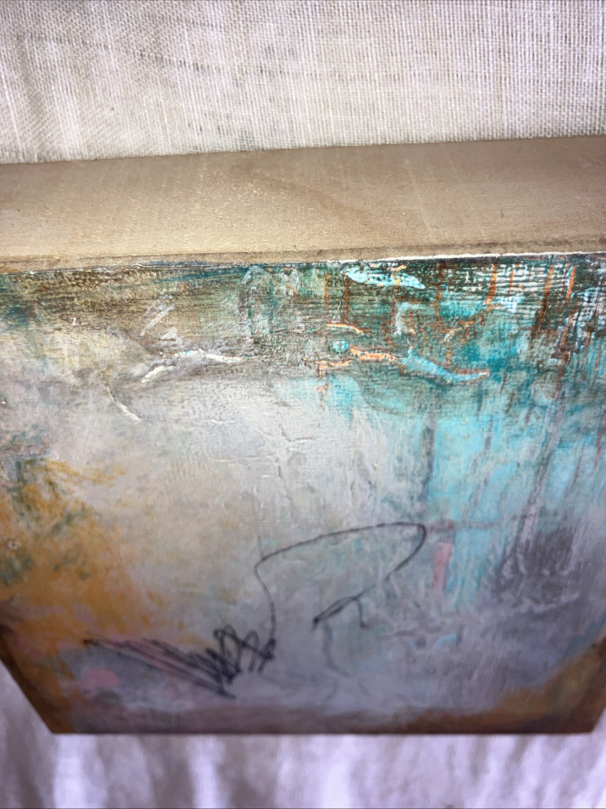Original Fine Unframed Art—Abstract Expressionism with Etchings 5 x 5 x 1.5.