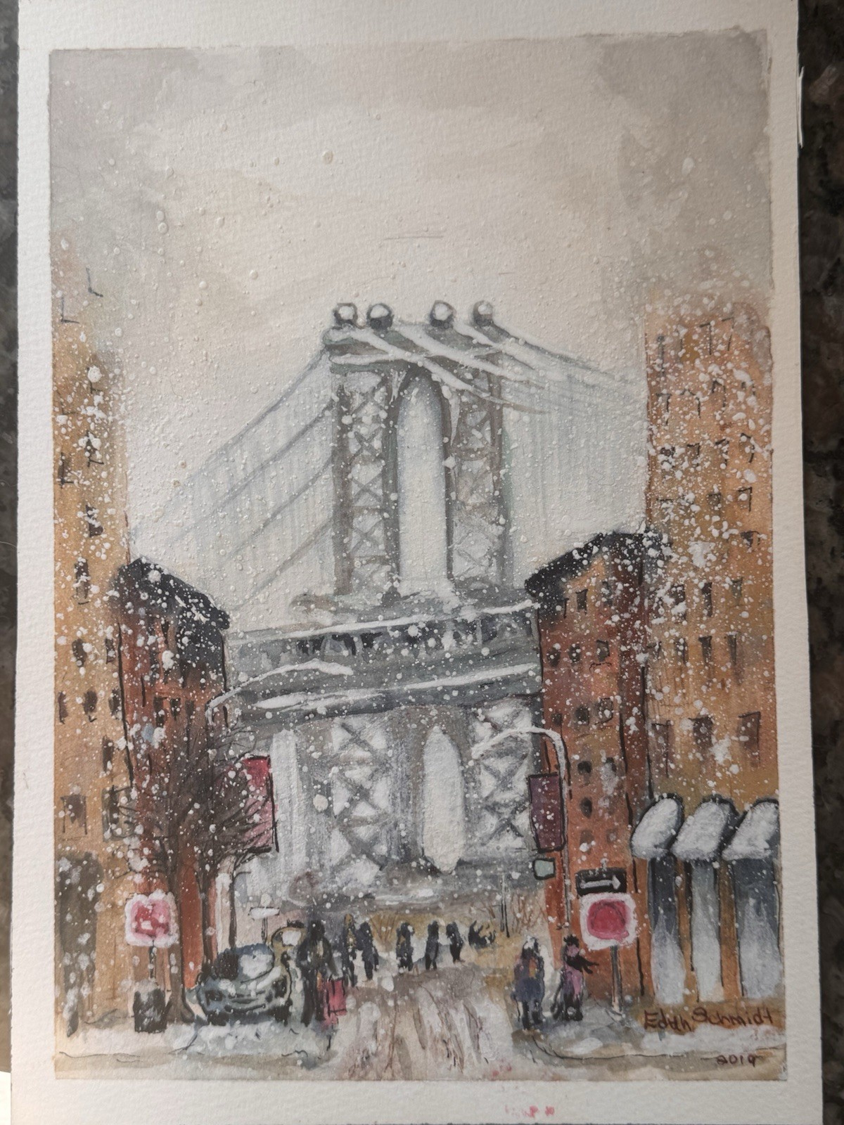OOAK Origional watercolor painting New York City signed by artist Edith Schmidt