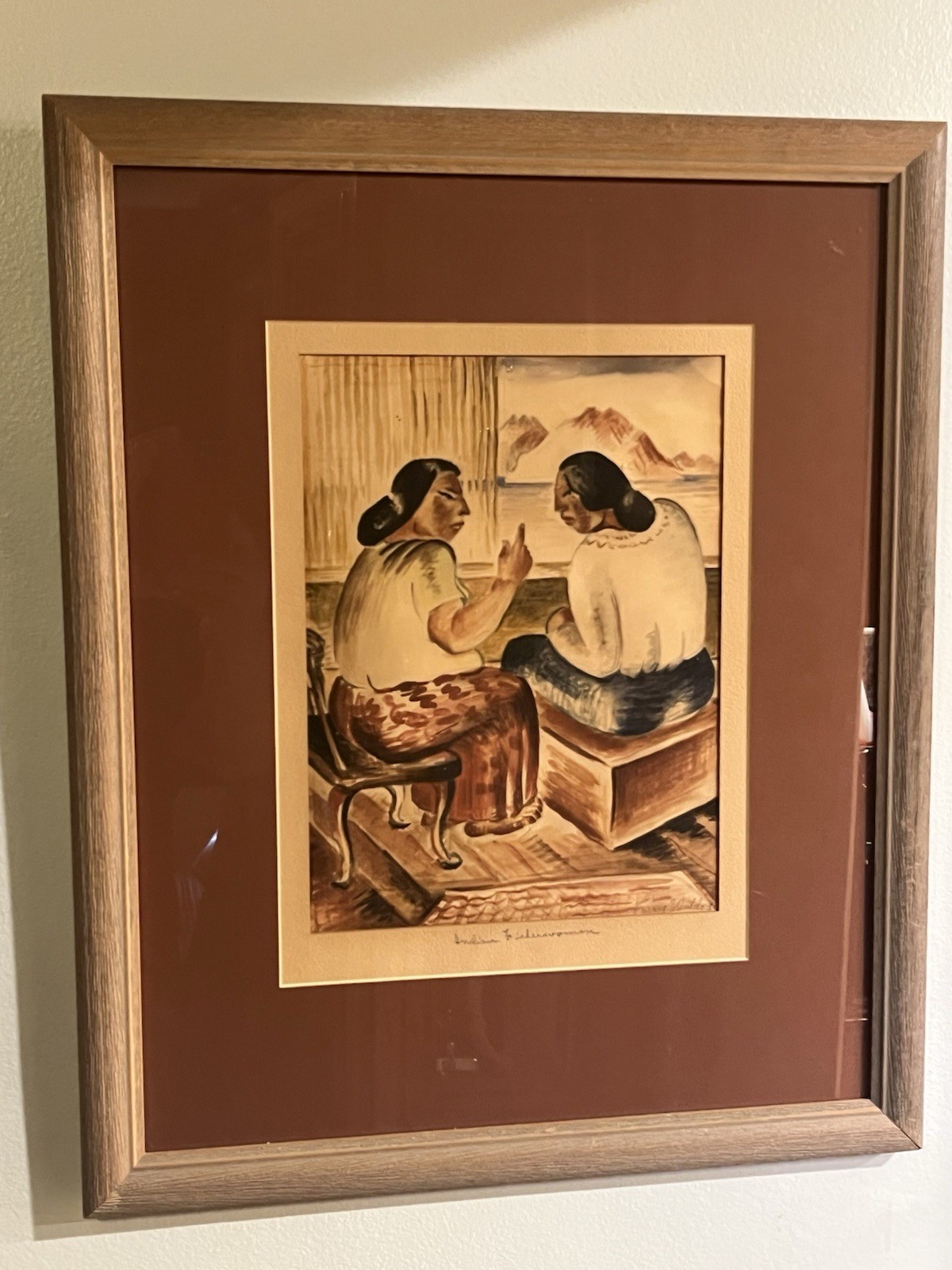 Mexico folk art mixed media Terry Waldo Original painting «Indian Fisherwomen»