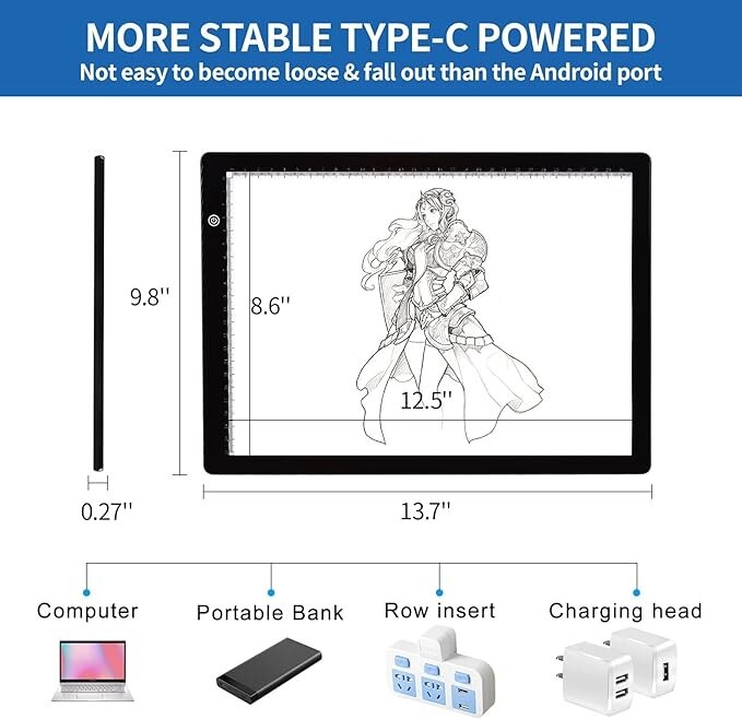 Rastreador de caja de luz LED portátil ultrafino A4 con 4 imanes cable. neuvo.
