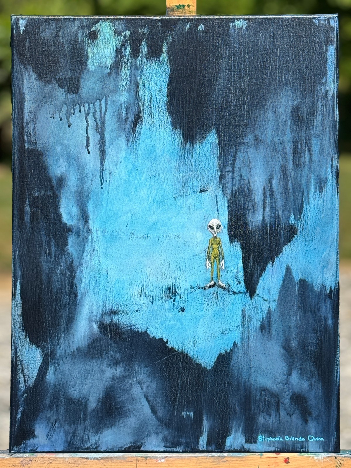 Alien Painting of Space Alien Art Outer Space Artwork Canvas Painting Original
